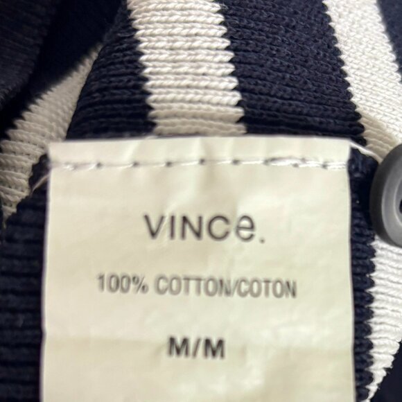 Vince Fitted Ribbed Hooded Navy White Stripe Sweater Henley Cotton Size Medium - Picture 5 of 5